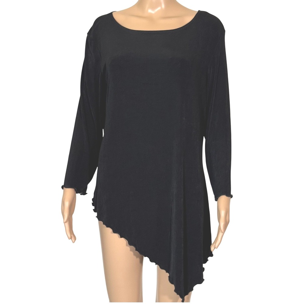Chicos Travelers Black Cardigan Set Tunic Scarf Fringe Size 2 - Picture 2 of 9